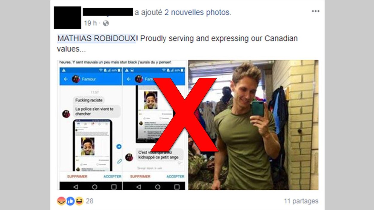 La publication affirme en anglais que ce Mathias Robidoux a écrit des commentaires racistes.