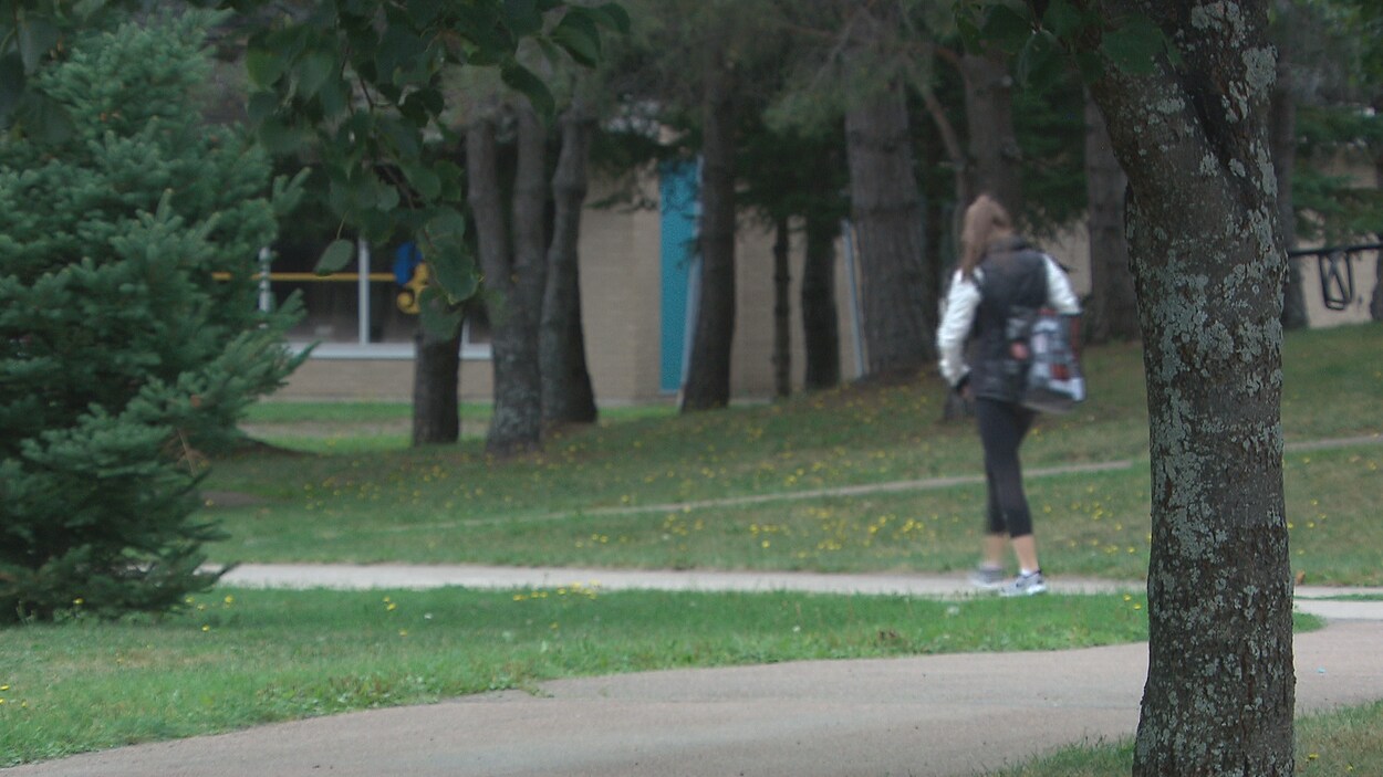 Une étudiante marche sur le campus de Moncton