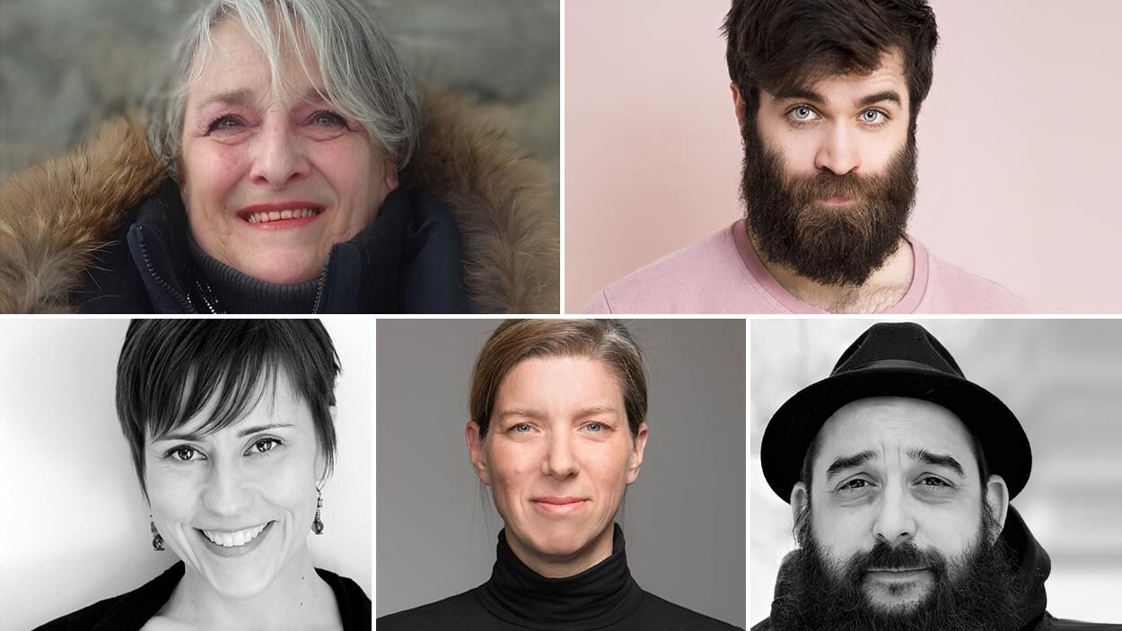 Montage des photos des 5 finalistes (de gauche à droite et de haut en bas : Diane Sancoucy, Éric LeBlanc, Shanti Van Dun, Julie Bouchard et Mathieu Blais)