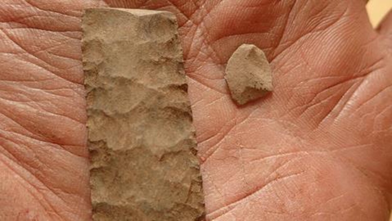 Deux cailloux taillés dans le fond d'une main