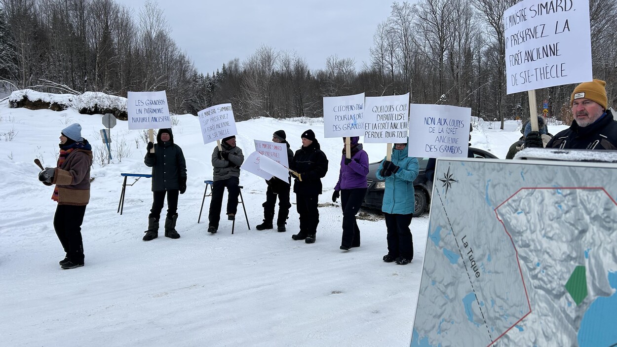 Retour des manifestants contre la coupe d’une forêt à Sainte-Thècle