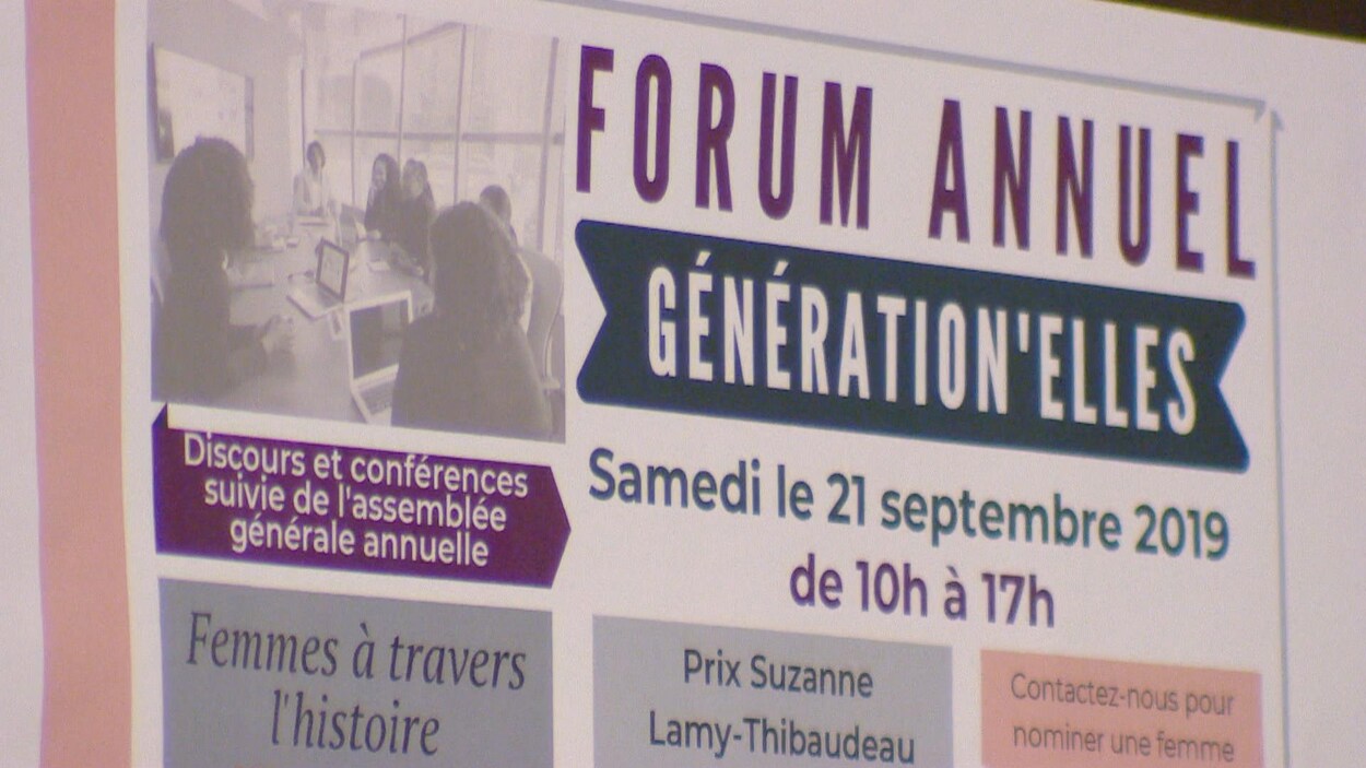 Une affiche où on peut lire : Forum annuel GÉNÉRATION'ELLE samedi 21 septembre 2019 de 10h à 17h. On peut également y lire qu'il y aura des discours et conférences suivie de l'assemblée générale annuelle.