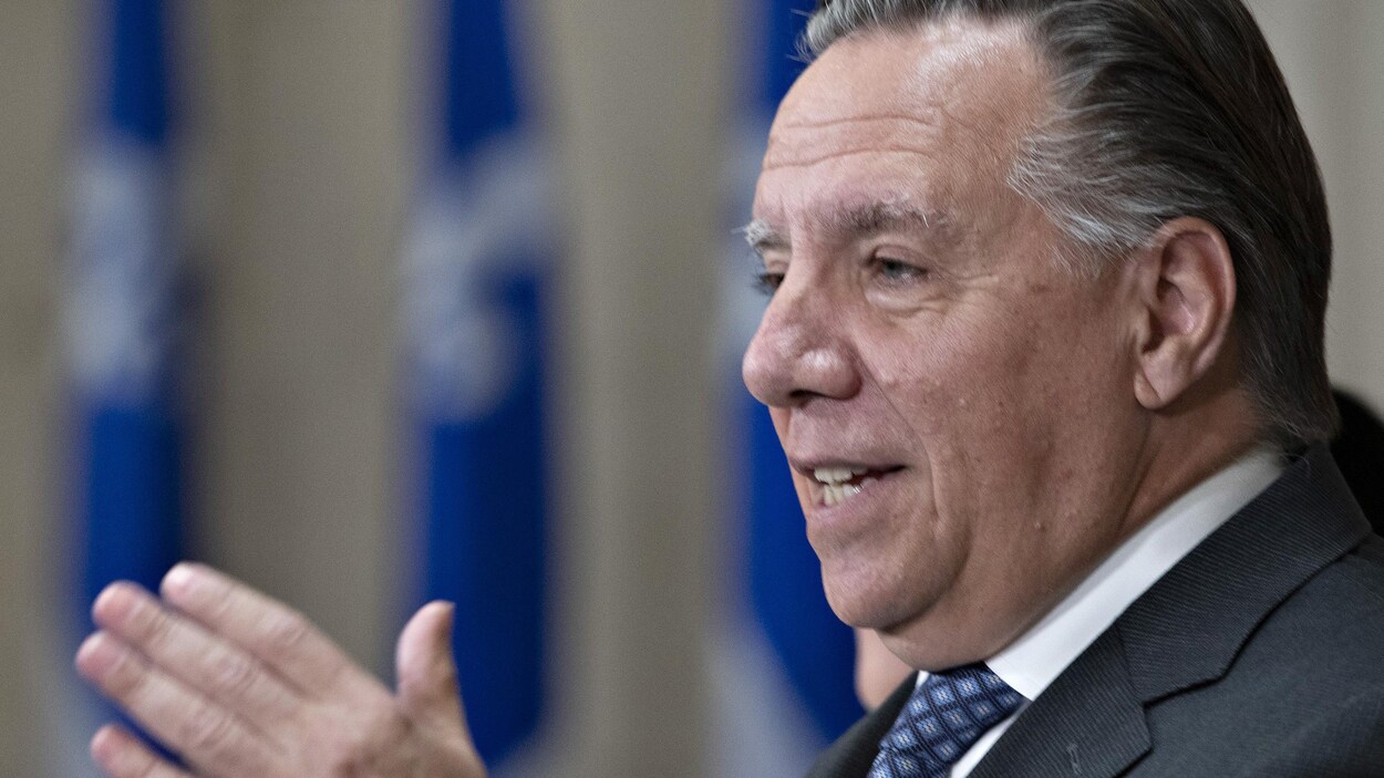 Le premier ministre du Québec, François Legault, lors d'une conférence de presse.