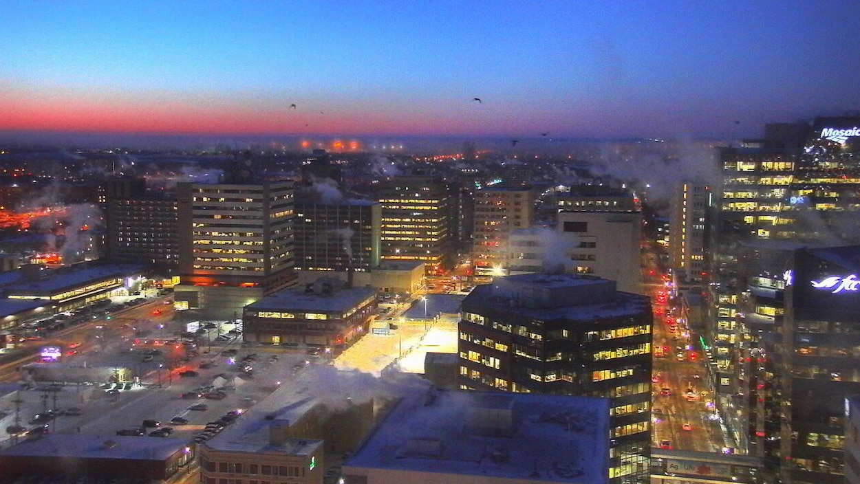 Une vue en hauteur du centre-ville de Regina