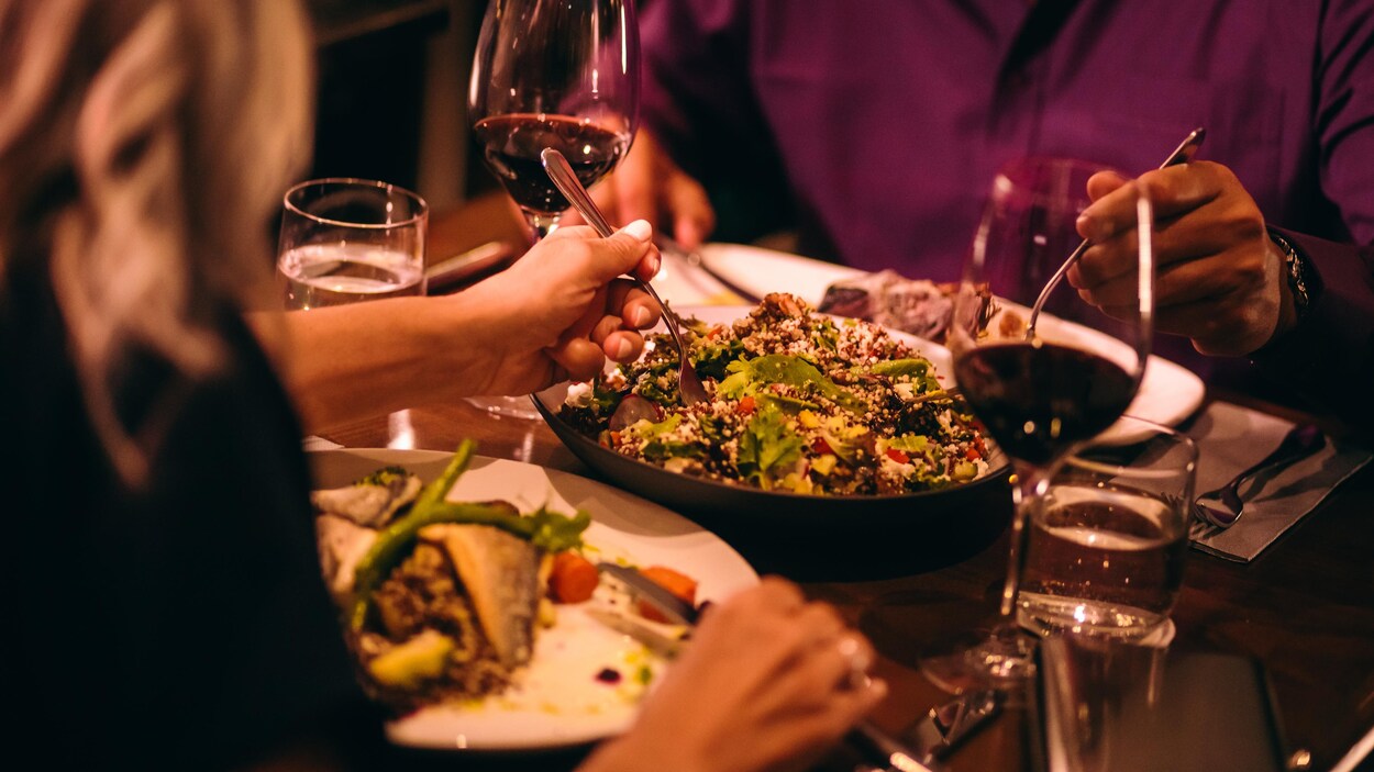 Les assiettes d'un couple au restaurant.