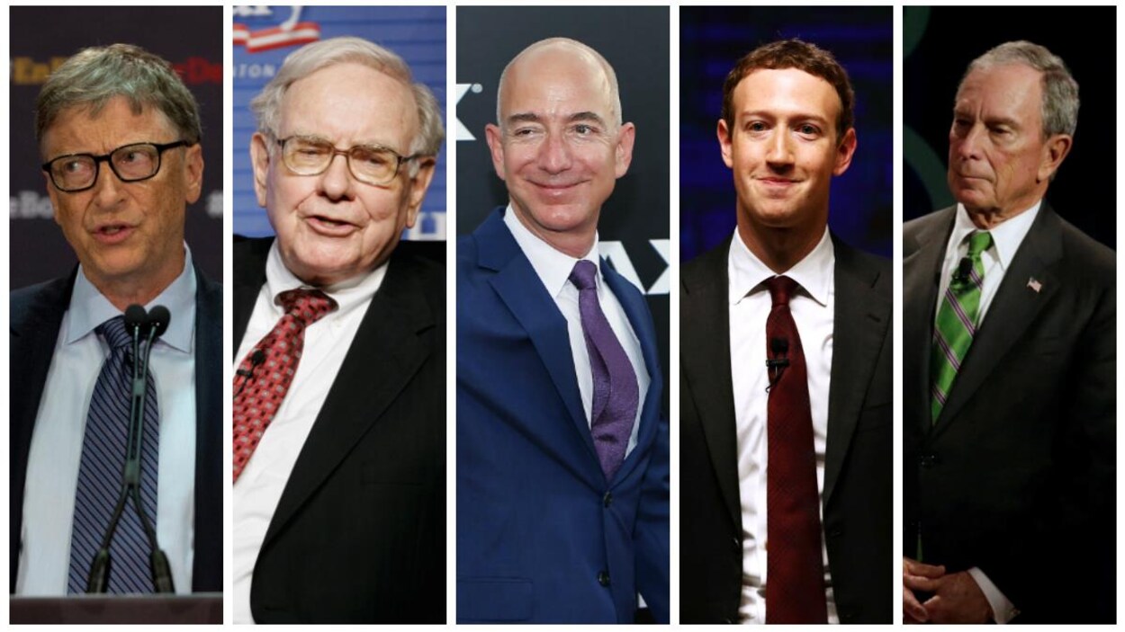 Bill Gates, Warren Buffet, Jeff Bezos, Mark Zuckerberg et Michael Bloomberg Bill Gates, Warren Buffet, Jeff Bezos, Mark Zuckerberg et Michael Bloomberg