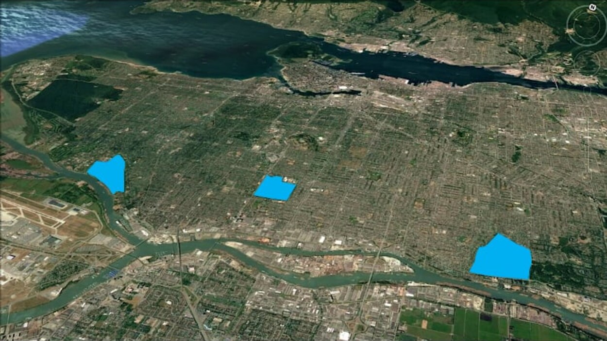 Une carte de la ville où les terrains de golf sont identifiés par des formes géométriques pleines.