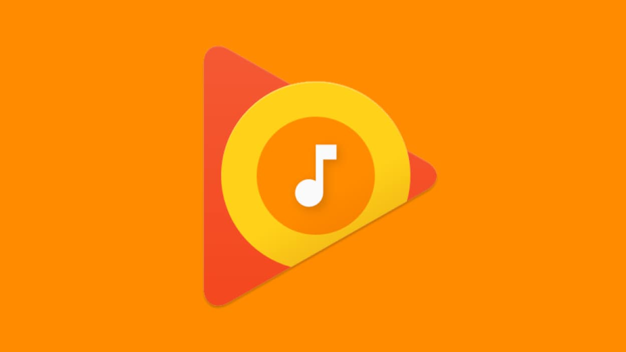 Le logo de Google Play Musique sur un fond orange.