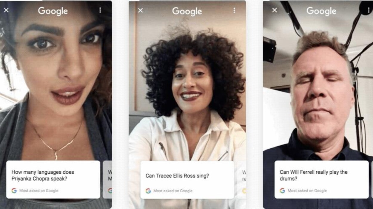 Une capture d'écran montrant Priyanka Chopra, Tracee Ellis Ross et Will Ferrell en train de se filmer et de répondre à des questions des internautes. Une capture d'écran montrant Priyanka Chopra, Tracee Ellis Ross et Will Ferrell en train de se filmer et de répondre à des questions des internautes.