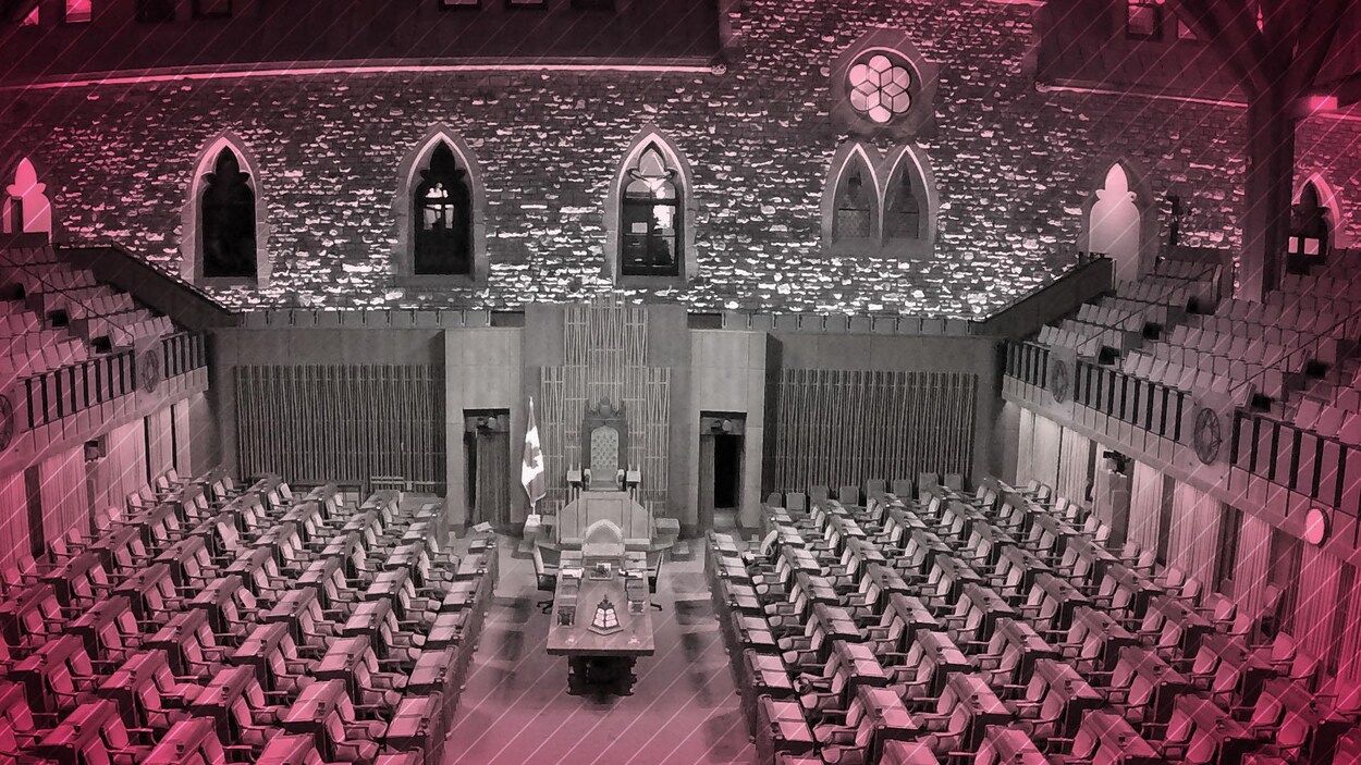 Montage photo montrant une version altérée de la Chambre des communes du Canada.