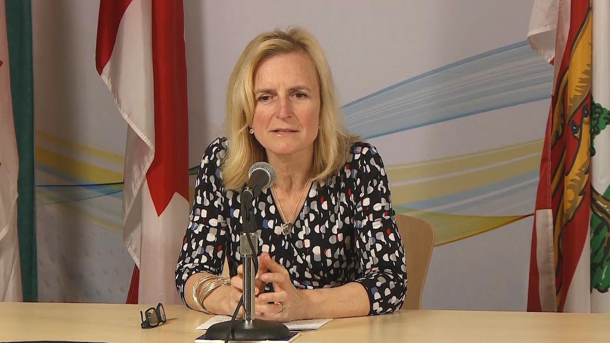 La médecin hygiéniste en chef de l'Île-du-Prince-Édouard, la Dre Heather Morrison, lors du point du presse quotidien sur le coronavirus le 31 mars 2020.