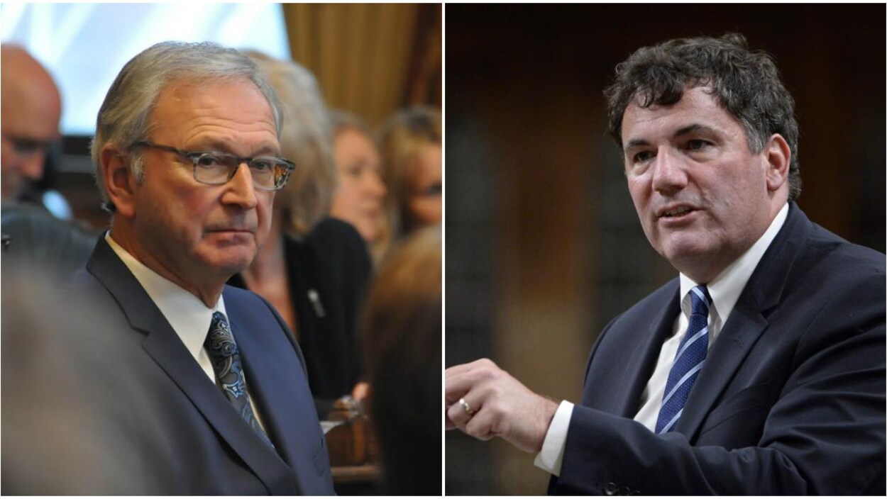 À gauche, Blaine Higgs, et à droite, Dominic LeBlanc.