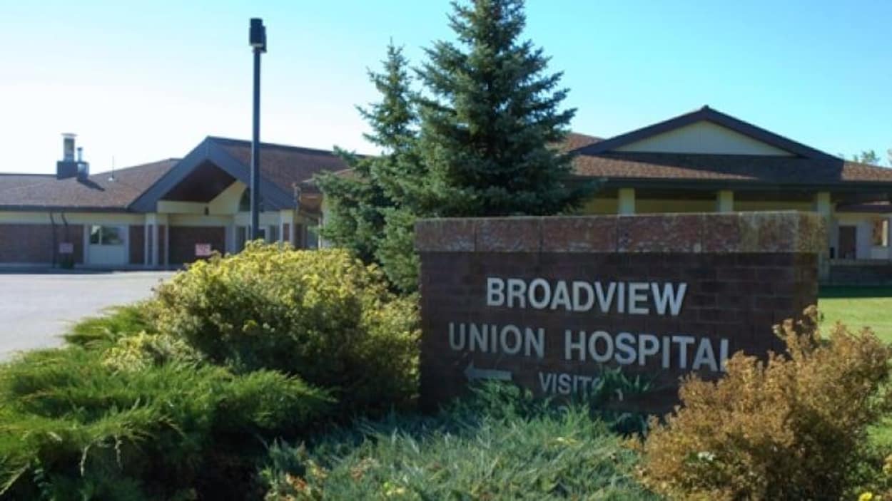 Vue de l'entrée de l'hôpital Union à Broadview.