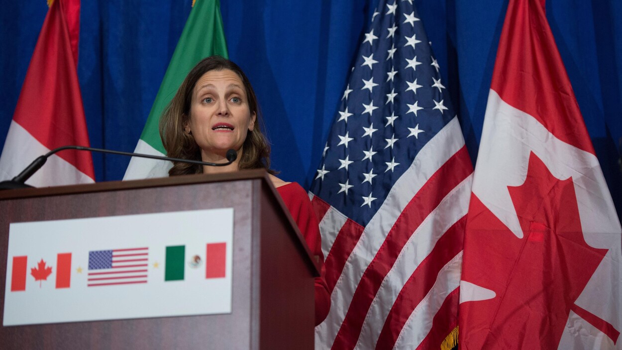La ministre des Affaires étrangères Chrystia Freeland au terme de la quatrième session de négociations du nouvel ALENA.