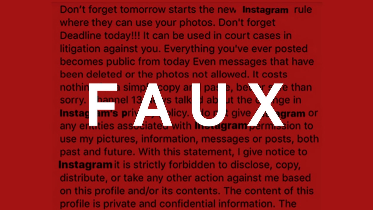 Il s'agit d'un texte qui affirme empêcher Instagram d'utiliser les photos de la personne qui le publie. 