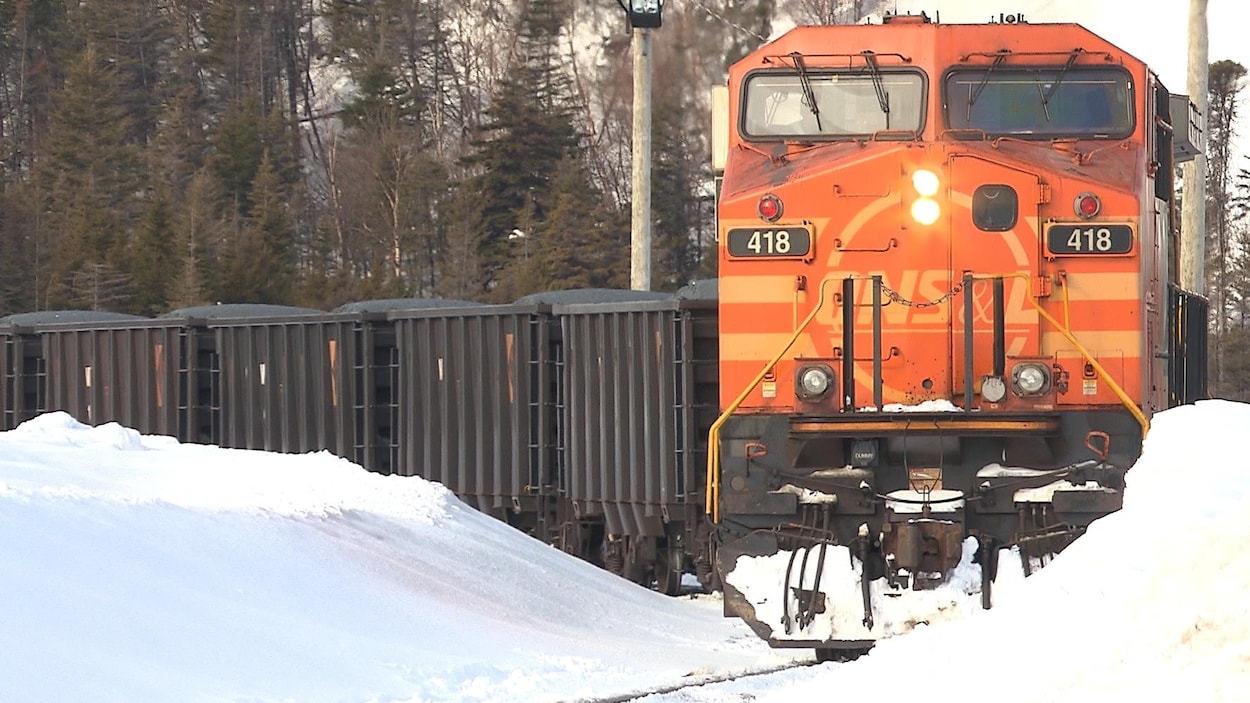 Un train chargé de fer de la minière IOC