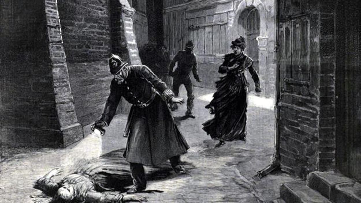 Illustration publiée à l'époque de la police découvrant le corps de l'une des victimes de Jack l'Éventreur.