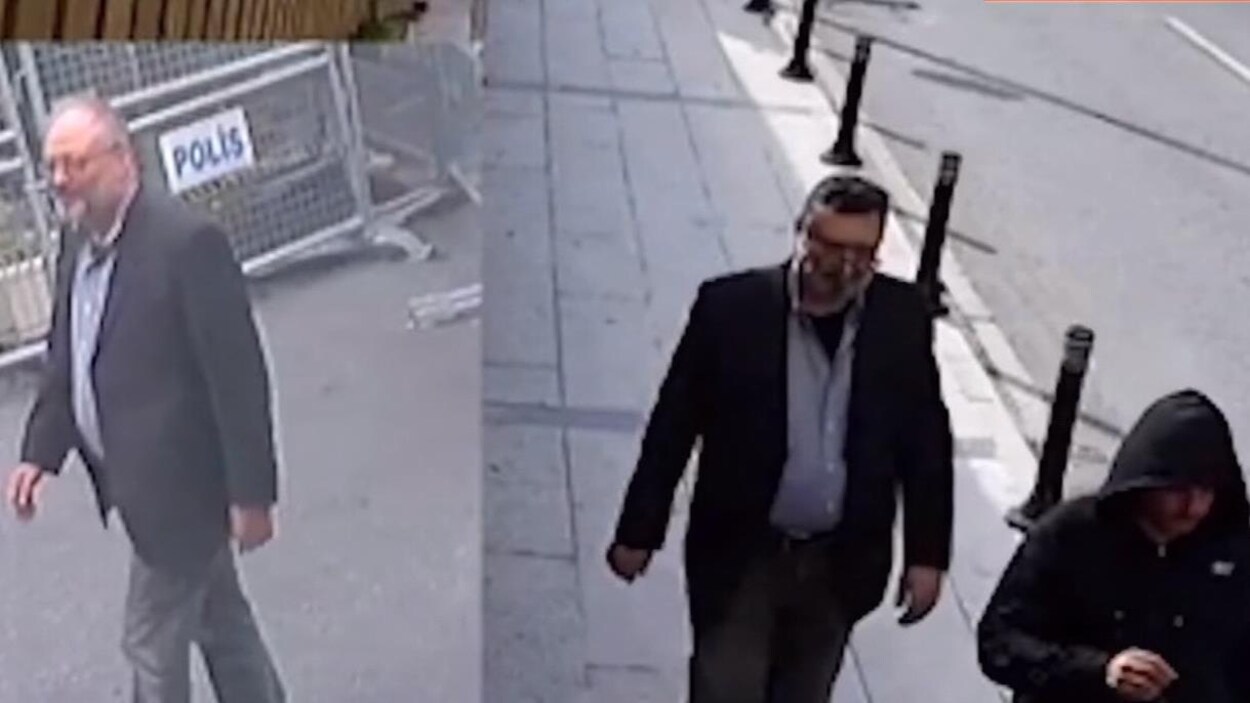 Image divisée montrant Jamal Khashoggi, à gauche, et un autre homme, qui semble porter les mêmes vêtements que lui, à droite.
