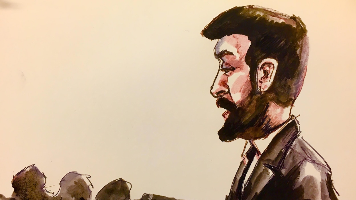 Un dessin professionnel de Jaskirat Singh Sidhu au moment où il s'est levé pour faire une déclaration à la cour