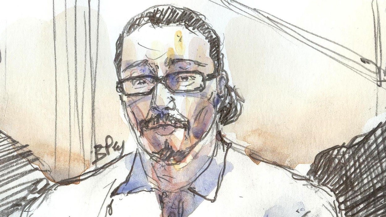 Dessin au crayon et à l'aquarelle du visage de Jawad Bendaoud.