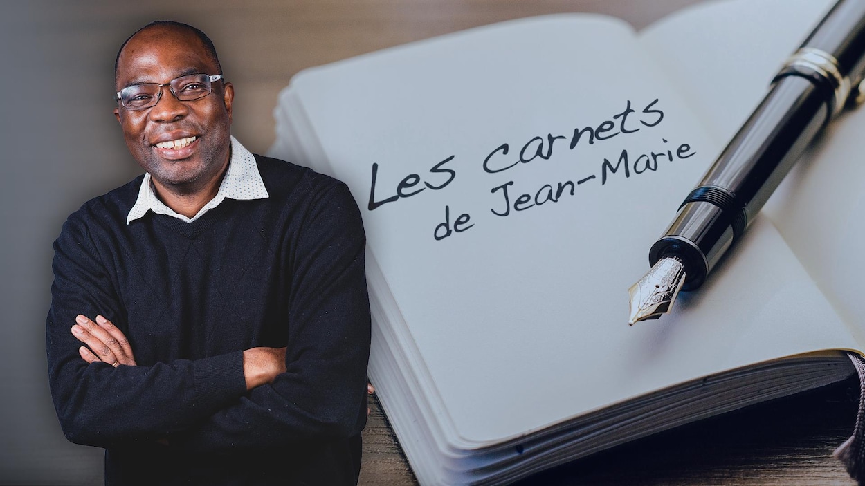 Montage d'images avec Jean-Marie Yambayamba, un stylo et un calpin où on peut lire : « Les carnets de Jean-Marie »
Montage d'images avec Jean-Marie Yambayamba, un stylo et un calpin où on peut lire : « Les carnets de Jean-Marie »