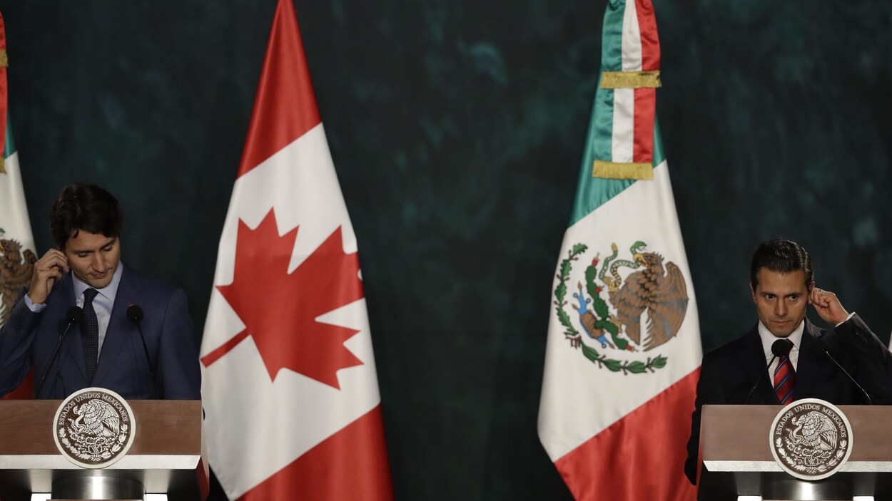 Le premier ministre canadien, Justin Trudeau, et le président mexicain, Enrique Pena Nieto, lors d’une conférence de presse conjointe à Mexico. Le premier ministre canadien, Justin Trudeau, et le président mexicain, Enrique Pena Nieto, lors d’une conférence de presse conjointe à Mexico.