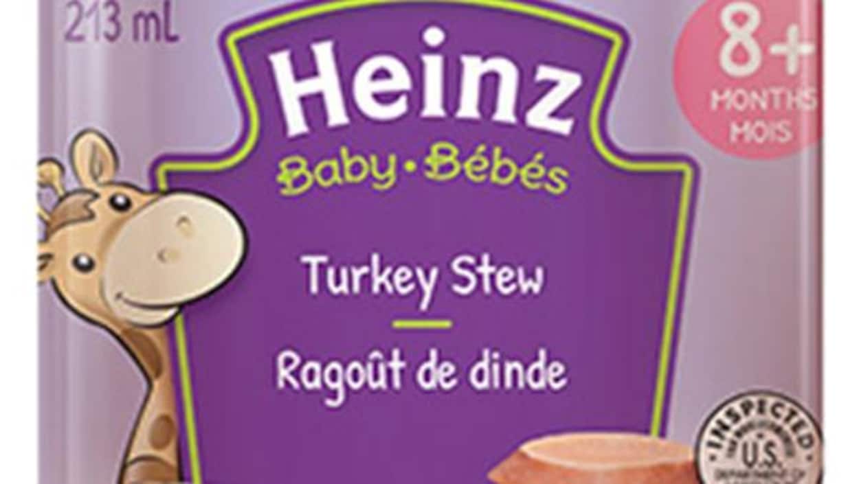 L'étiquette d'un petit pot de ragoût de dinde pour bébé de la compagnie Heinz