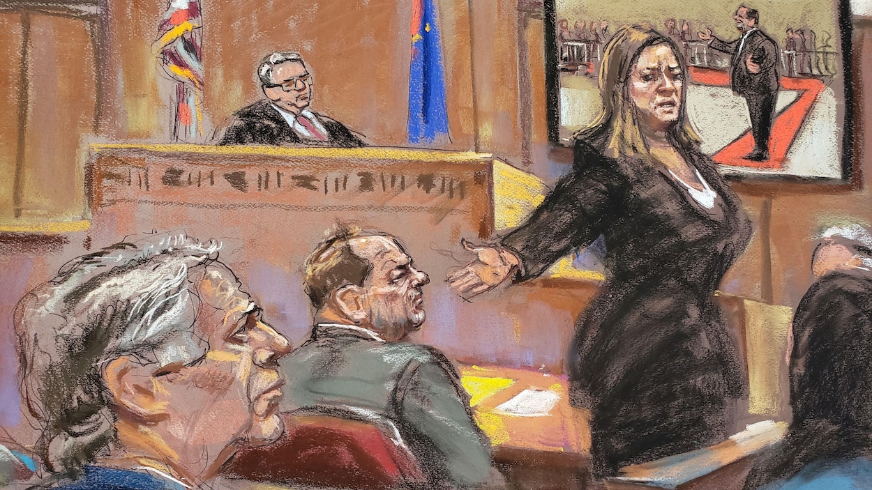 Dessin reproduisant une scène dans un tribunal.