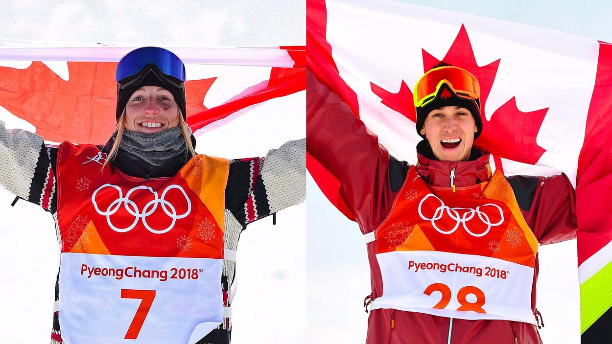 Ils prennent la pose avec le drapeau canadien.