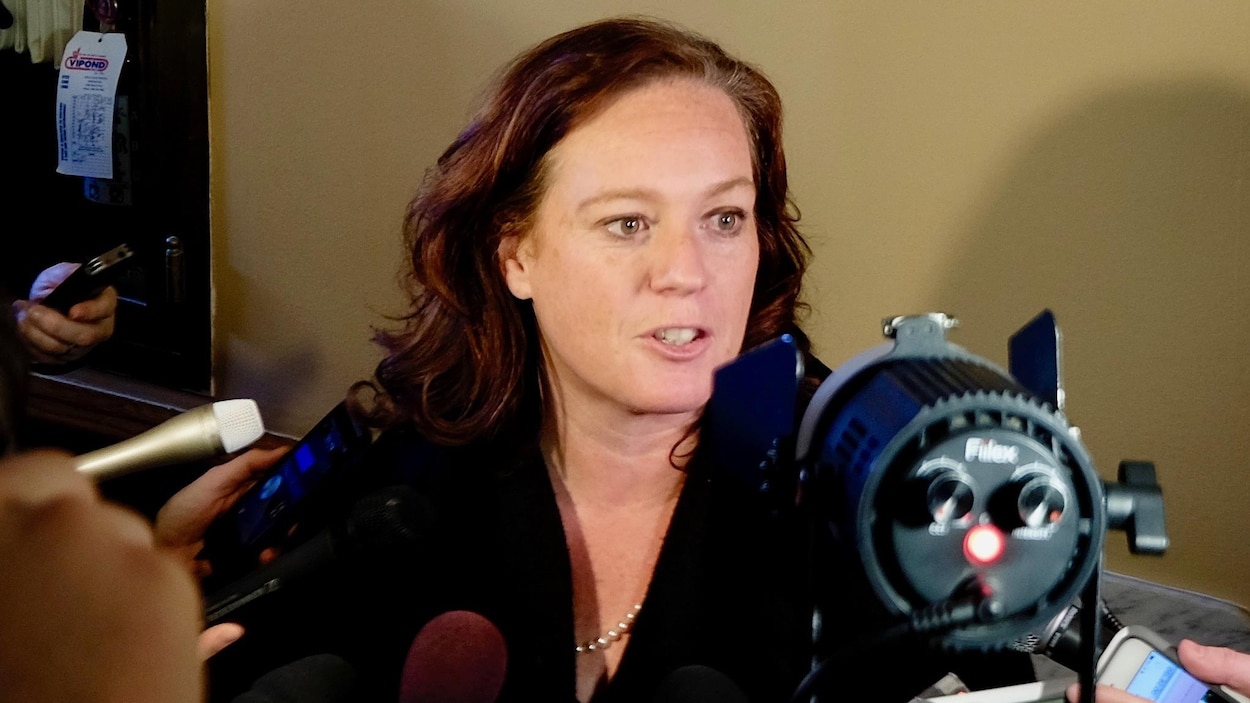 La ministre Lisa MacLeod en point de presse à Queen's Park.