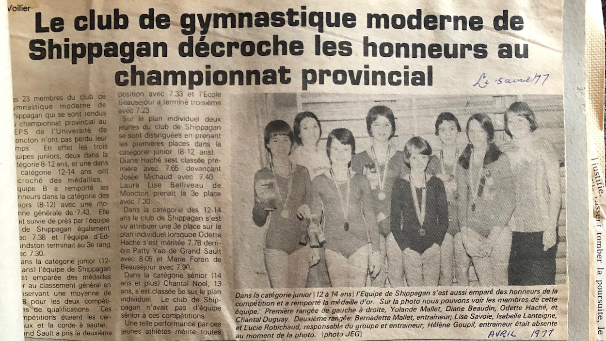 Une coupure de journal datant de 1977 sur les honneurs décrochés par le club de gymnastique.