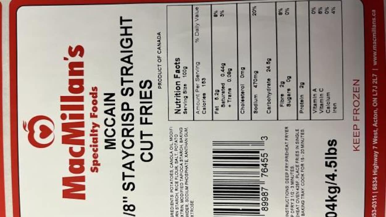 Rappel de frites de la marque MacMillan’s en raison d’allergènes
