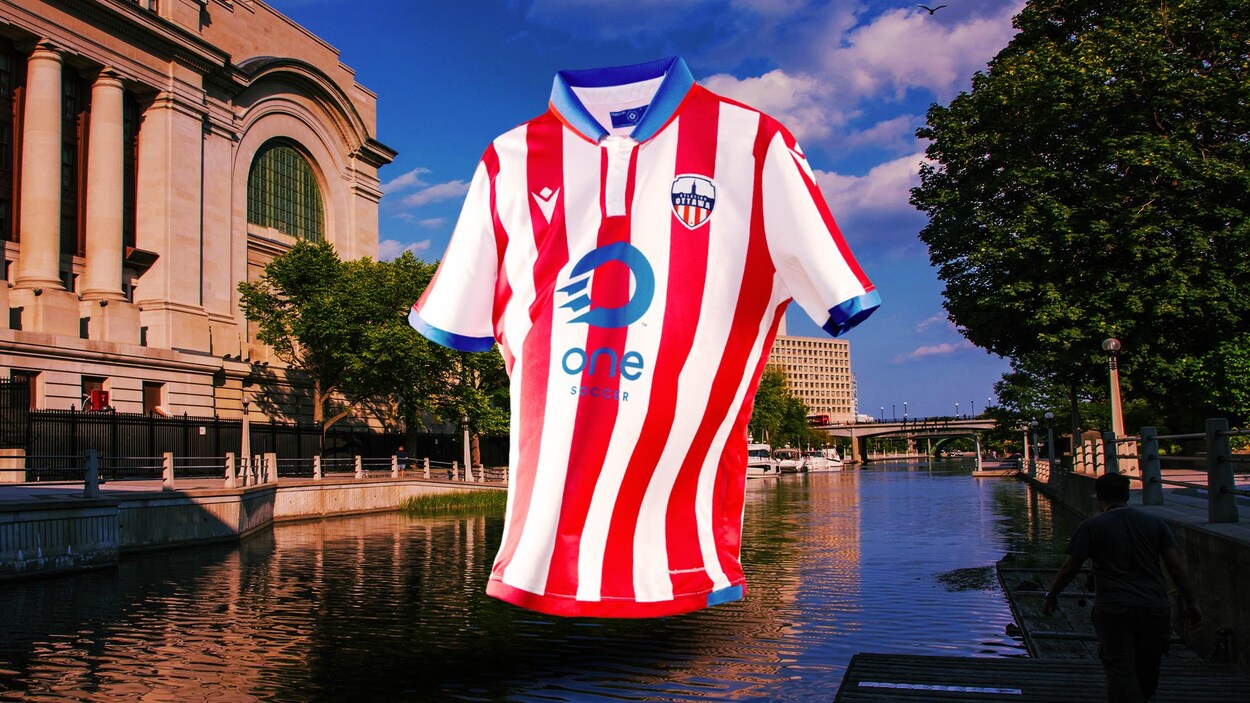 Une image du maillot de l'Atlético superposée au canal Rideau