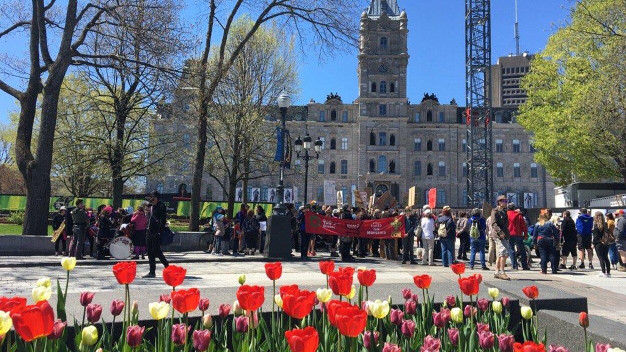 Une centaine de manifestants étaient rassemblés devant le parlement, à Québec.