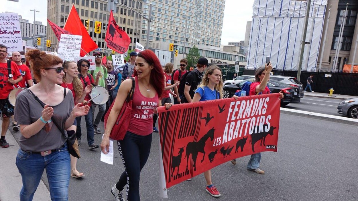 Des gens marchent avec des bannières Des gens marchent avec des bannières
