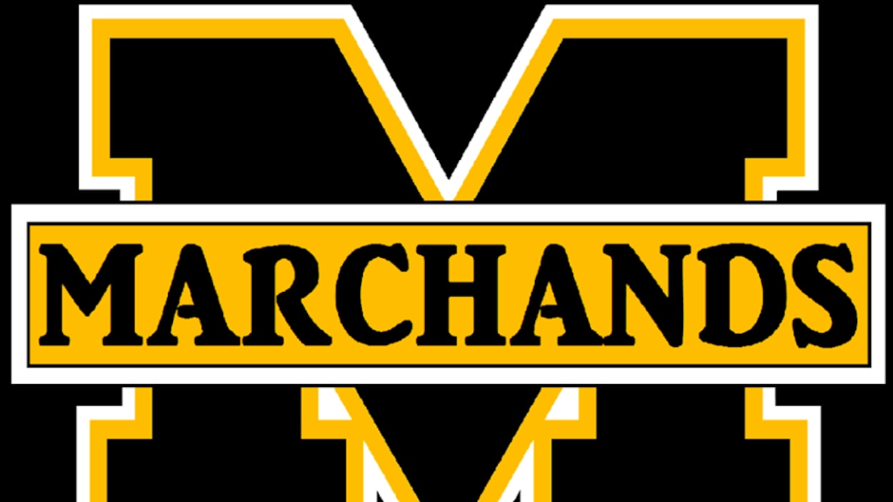Le logo des Marchands de Shippagan, un gros M avec Marchands écrit au travers.