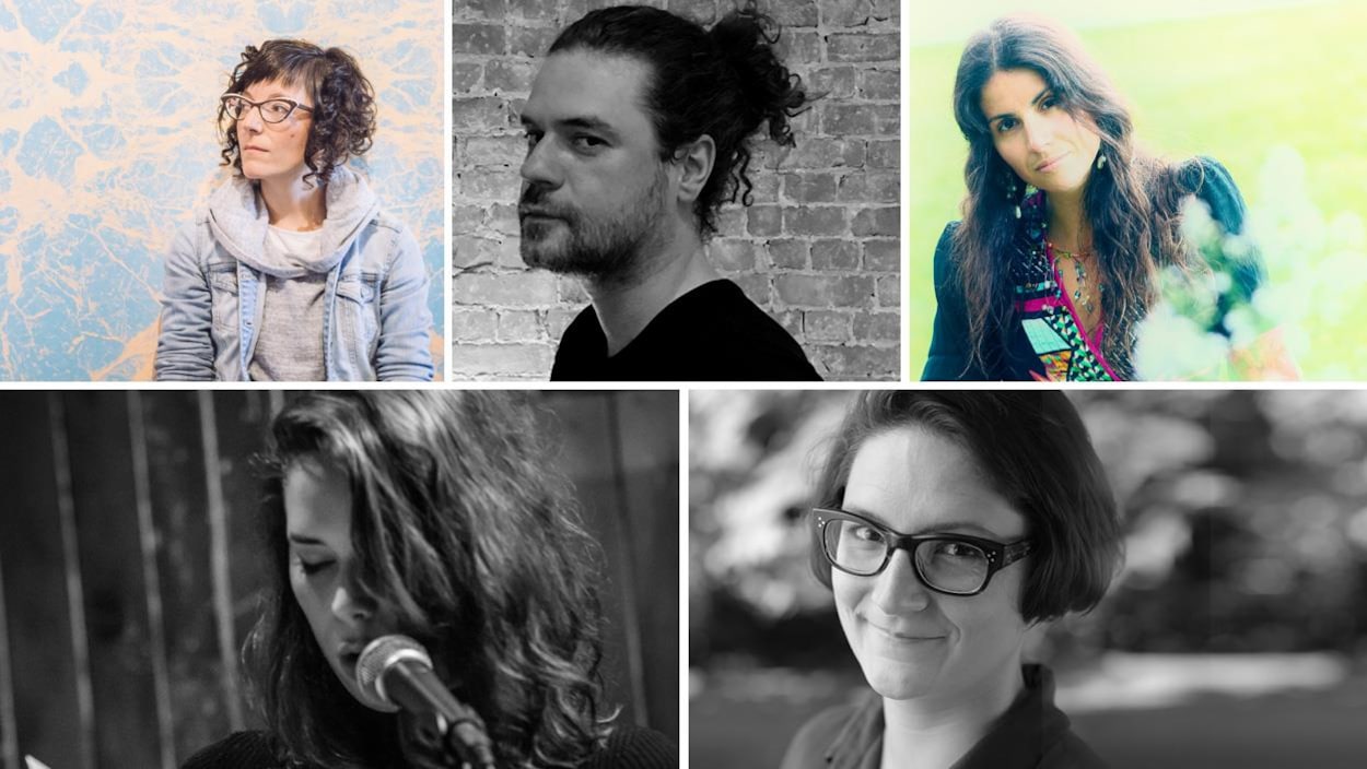 Les poètes Marie-Eve Blanchard, François Guerrette, Ouanessa Younsi, Emmanuelle Riendeau et Marie-Hélène Constant Les poètes Marie-Eve Blanchard, François Guerrette, Ouanessa Younsi, Emmanuelle Riendeau et Marie-Hélène Constant
