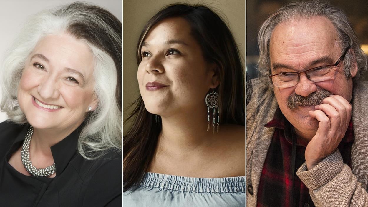 Montage photo des portraits des auteurs Marie Laberge, Naomi Fontaine et Jean Marc Dalpé