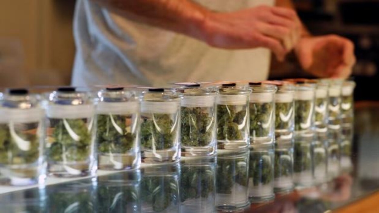 Le cannabis est dans des pots de verre.