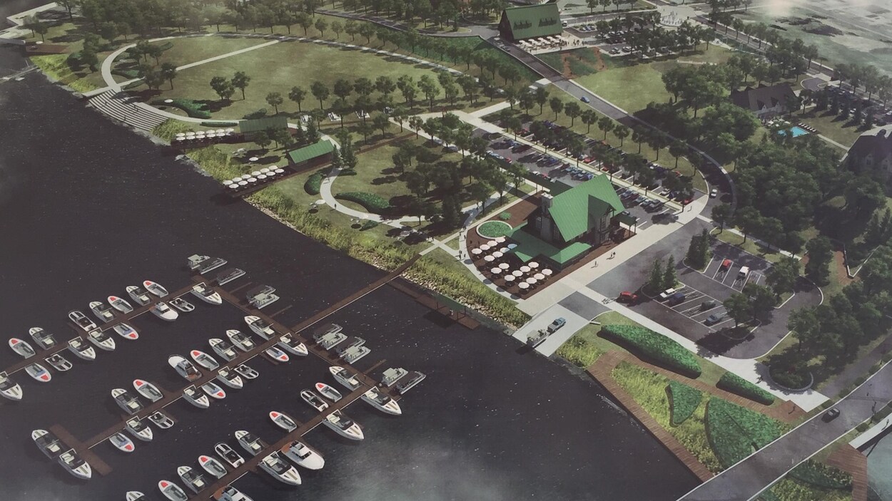 Projection du projet de marina sur le site de l’ancienne usine Laurentide à Shawinigan.
