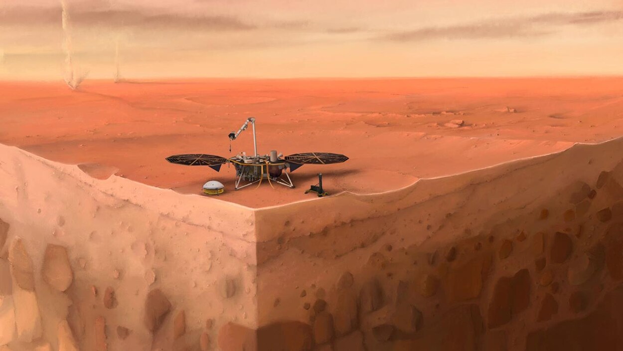 Un dessin montre une sonde dans une zone désertique.