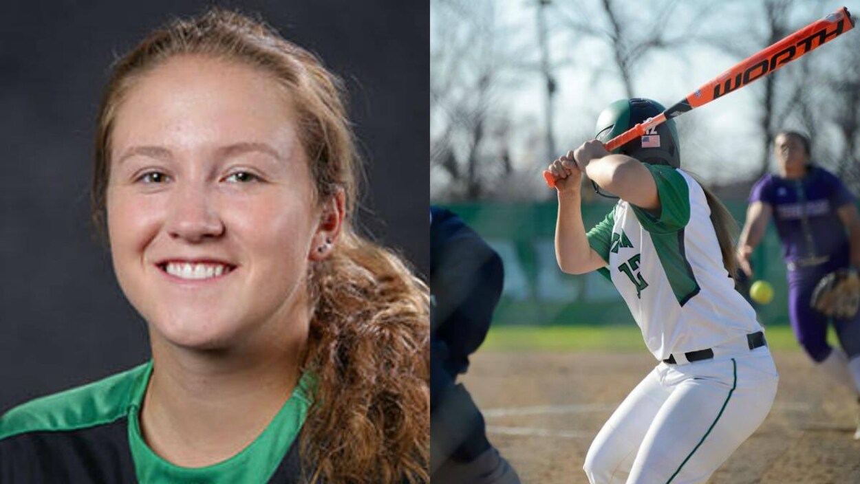 Mary Martin, receveuse pour les Fighting Hawks de l'Université du Dakota du Nord Mary Martin, receveuse pour les Fighting Hawks de l'Université du Dakota du Nord
