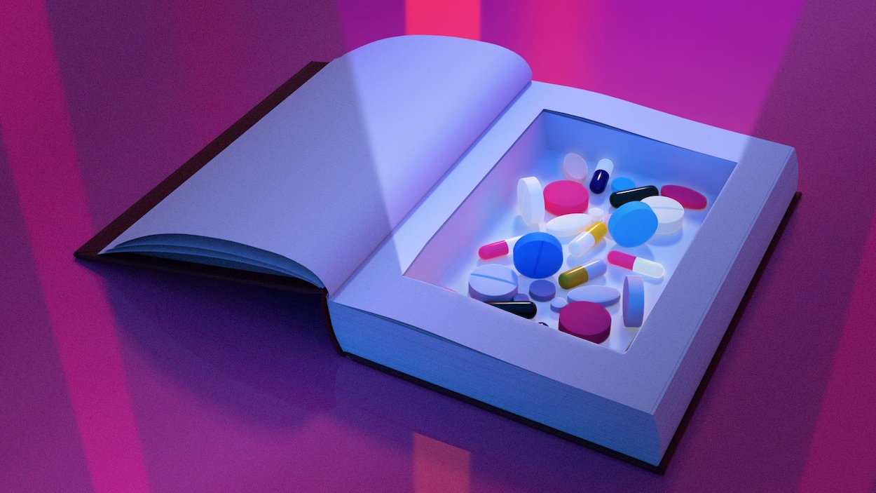 Des médicaments dans un livre