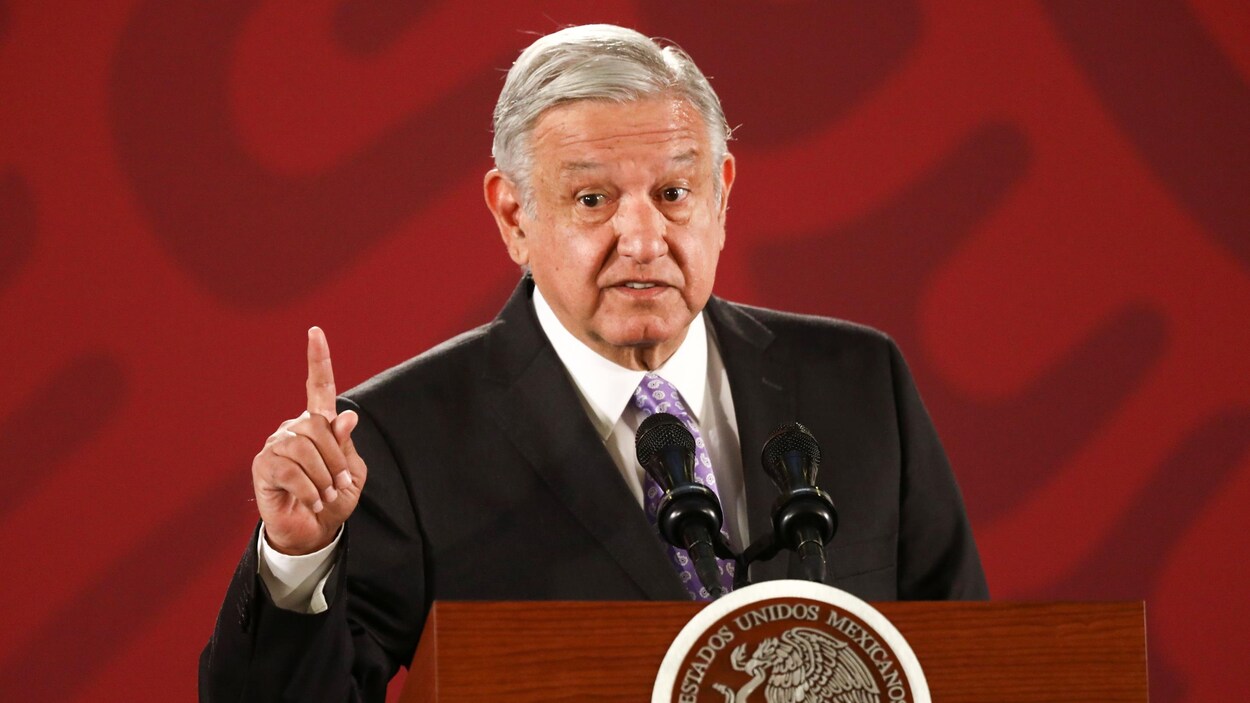 Le président du Mexique Andres Manuel Lopez Obrador lors d'une conférence de presse au palais national à Mexico.