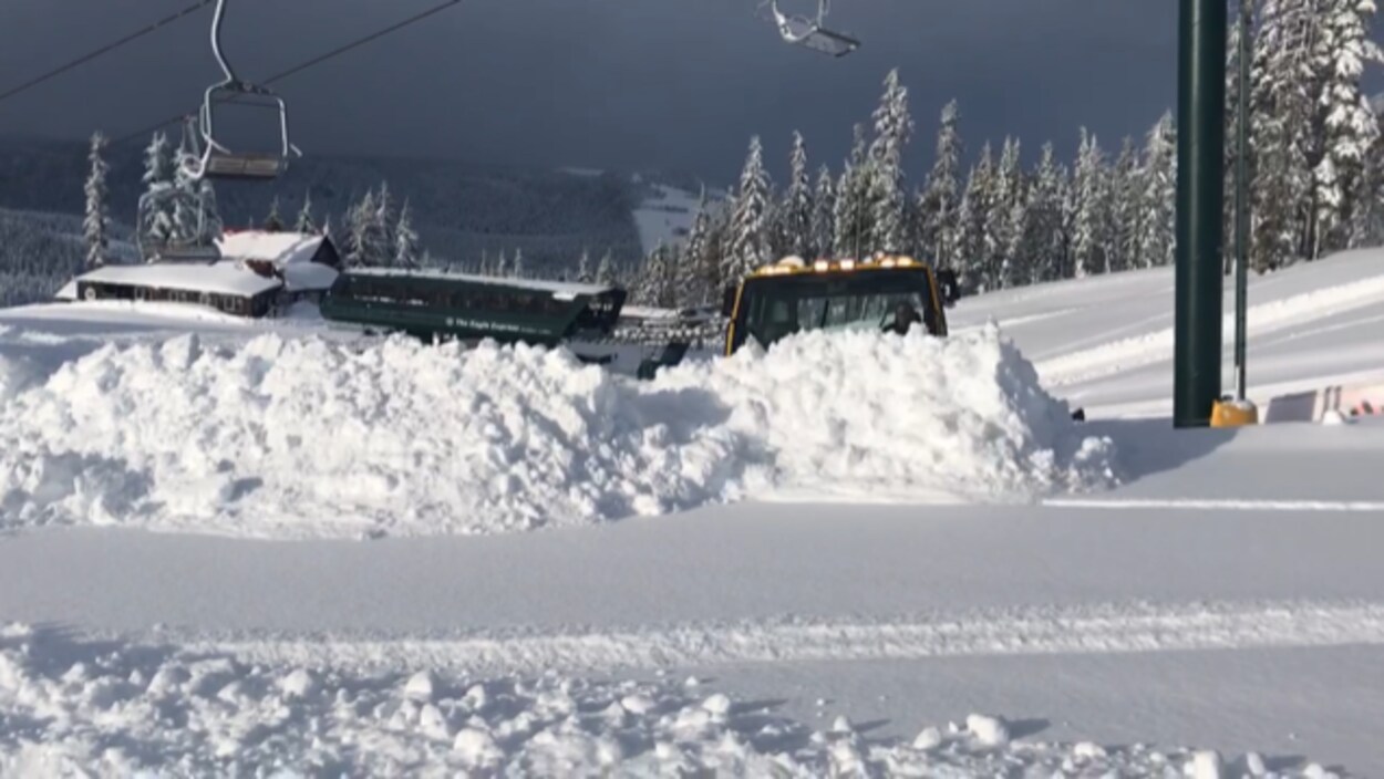 Une dameuse nettoie la neige tombée sur les pistes de ski de la station Mount Washington Alpine Resort
Une dameuse nettoie la neige tombée sur les pistes de ski de la station Mount Washington Alpine Resort