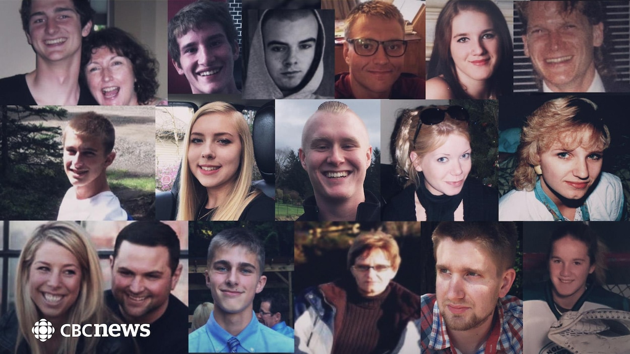 Les visages de Britanno-Colombiens qui sont morts à la suite d'une surdose au fentanyl. Les visages de Britanno-Colombiens qui sont morts à la suite d'une surdose au fentanyl.