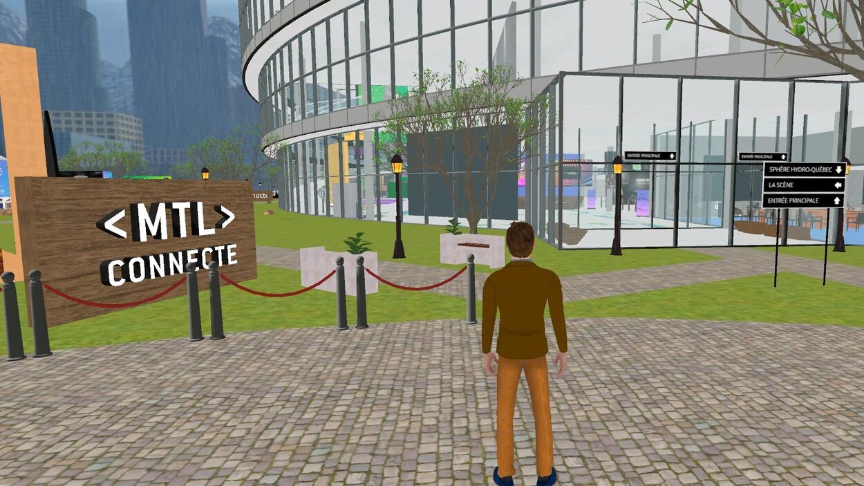 Un avatar dans un village virtuel pour l'événement MTL connecte.