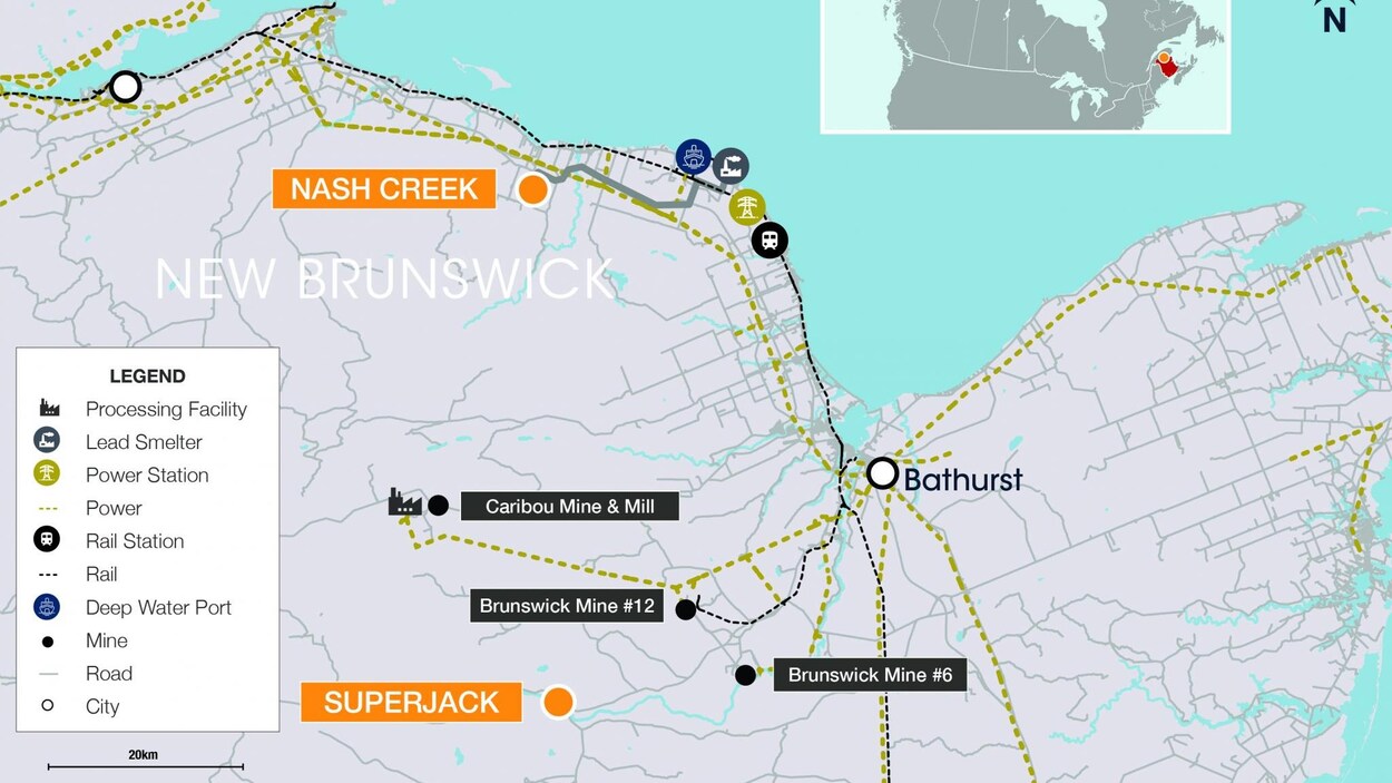 L'emplacement du dépôt minier de Nash Creek au Nouveau-Brunswick. L'emplacement du dépôt minier de Nash Creek au Nouveau-Brunswick.