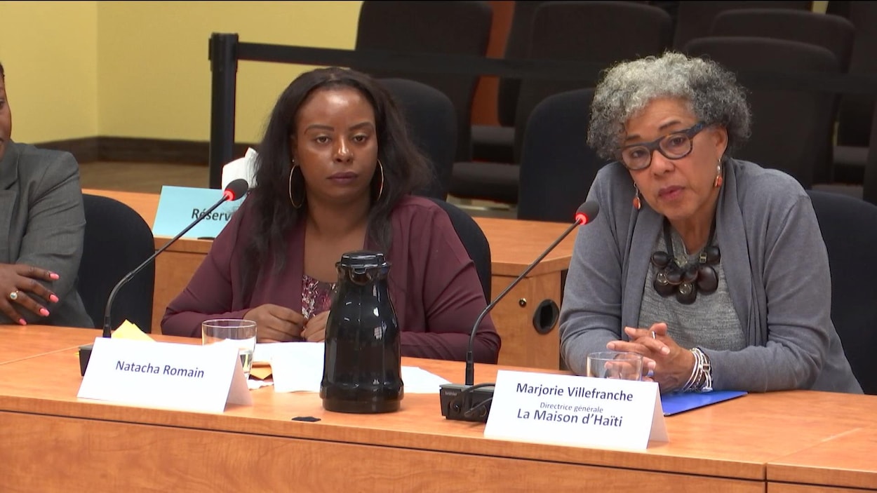 Marjorie Villefranche et Natacha Romain au micro de la commission.
