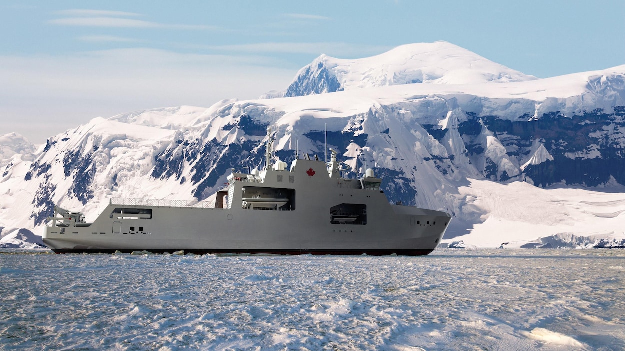 Une illustration du navire dans le paysage glacial de l'Arctique